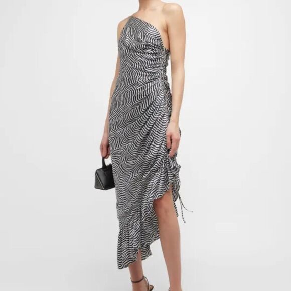 NEW Cinq A Sept Soliel one-shoulder ruffled dress